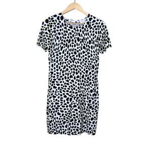 525 America White Black Yellow Cheetah Print Sweater Mini Dress Size XS